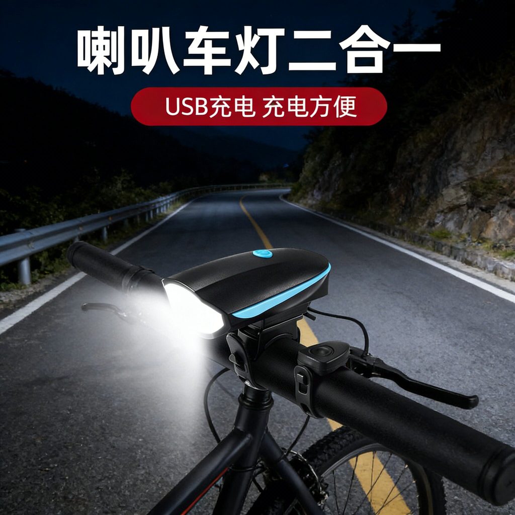 Luz da bicicleta farol Mountain Bike luz forte lanterna de carregamento USB luz chifre sino equipamentos equitação acess