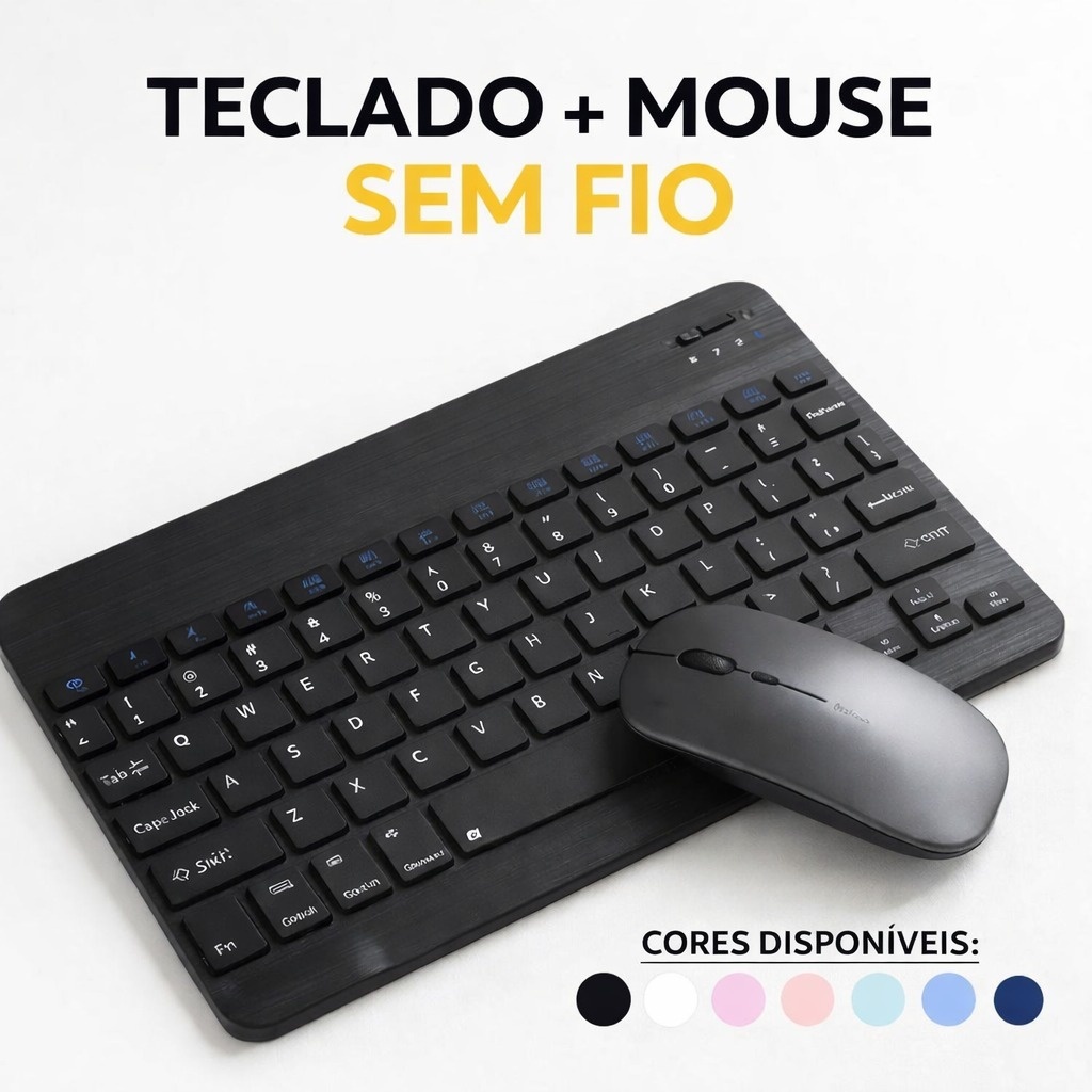 Kit Teclado e Mouse Sem Fio Bluetooth Ultrafino Portátil Recarregável Celular Notebook Computador