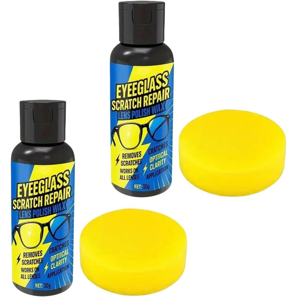 Lens scratch remover，2Pieces，Equipped with sponge，Used for cleaning plastic eyeglasses。