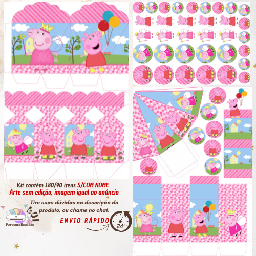 KIT COM 180/90 ITENS LEMBRANCINHAS S/COM NOME TEMA:PEPPA PIG(Envio Rápido)