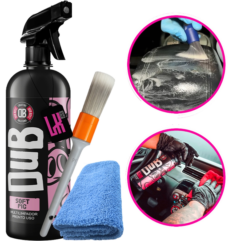 Kit Limpa Interna Carro Banco Plastico Soft Pig Apc Multiuso Dub Boyz Pincel Pano Limpeza