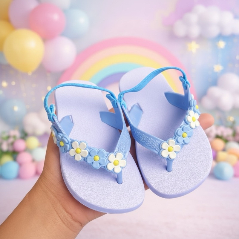 CHINELO PARA BEBE MENINA CALCE FACIL DE ELASTICO FLORES REF.15