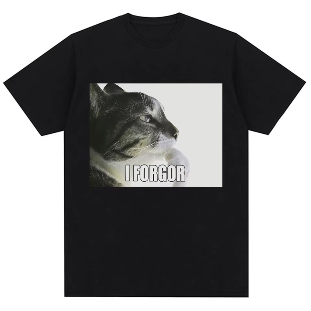Blusa Pensando I Forgor Engraçado Gato Meme Camiseta Humor Vintage Casuais Streetwear Unissex