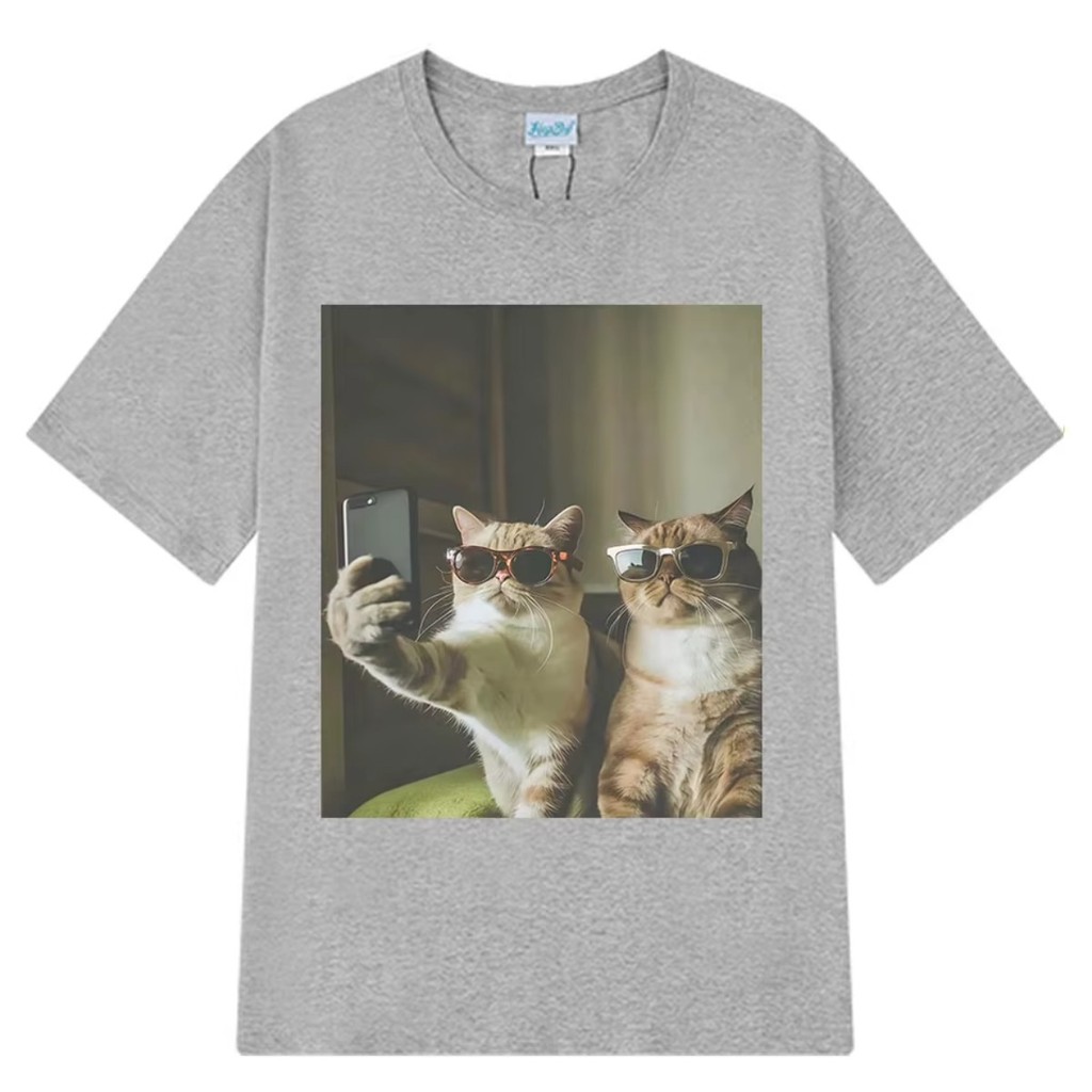 Camiseta Selfie Amigo Engraçado Gato Meme Camisa Harajuku Casual Streetwear Dia A Dia Envio Rápido