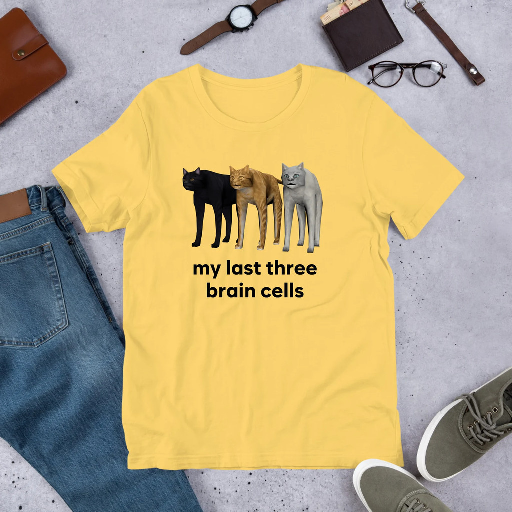 Camiseta Gatos My Last Three Brain Cells Camisa 100% Algodão Envio Rápido Blusa Cat Unissex Casual