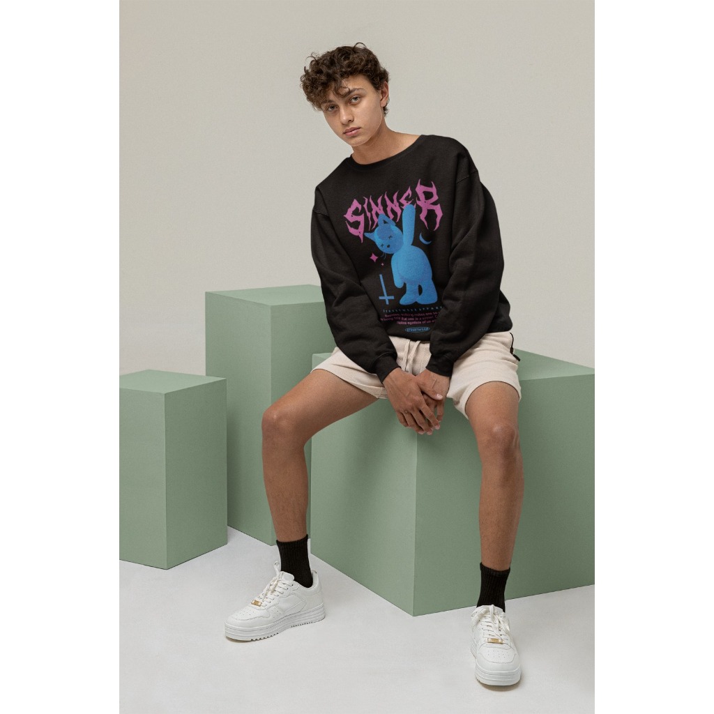 Moletom Careca Unissex ´´Sinner´´ Blusa de Frio- Gato- Feminina Masculina- oversized stretwear