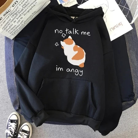 Moletom Canguru Com Capuz Moda Masculino Feminino Gato Irritado Não Me Fale Blusa De Frio Casual