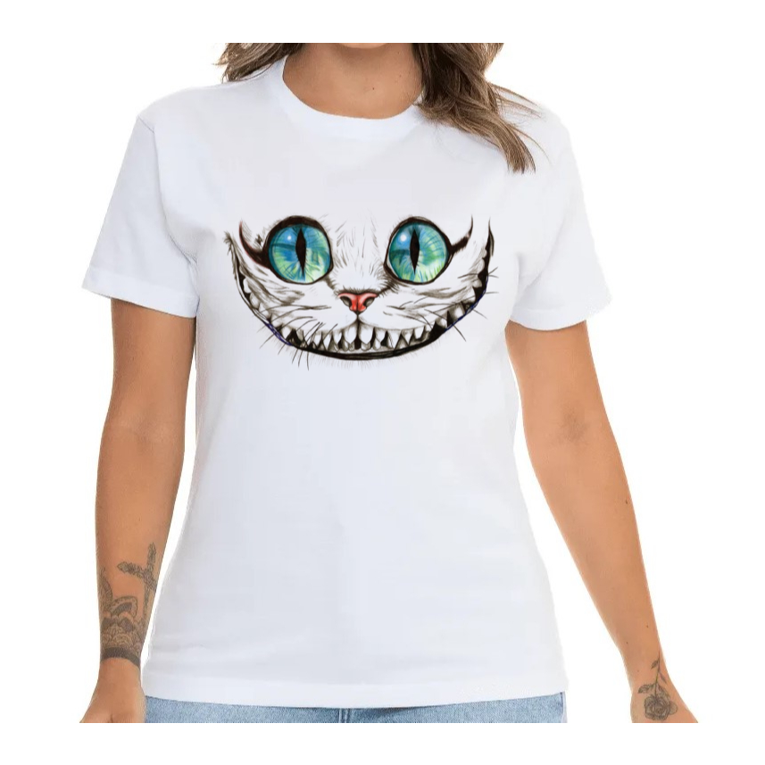 Camiseta Feminina Gato Feminino 100% Algodao Basica Blusa