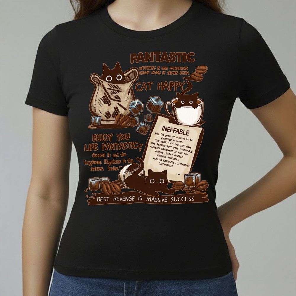 Camiseta Baby Look Feminina Algodão Conforto Qualidade Estampada Gato Café Tamanho P ao GG