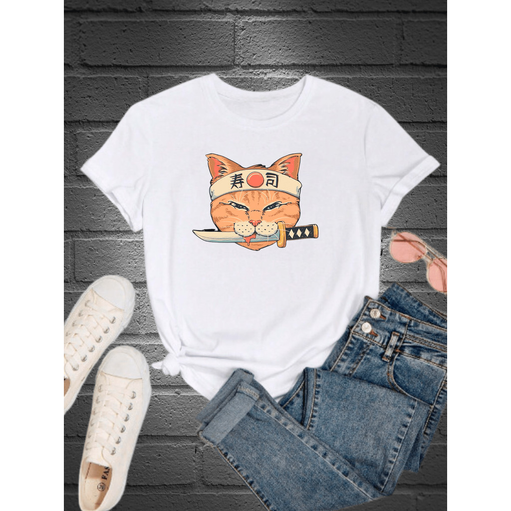 Camiseta Feminina  Modelo: GATO NINJAA -  Estilo Tumblr / LANÇAMENTO
