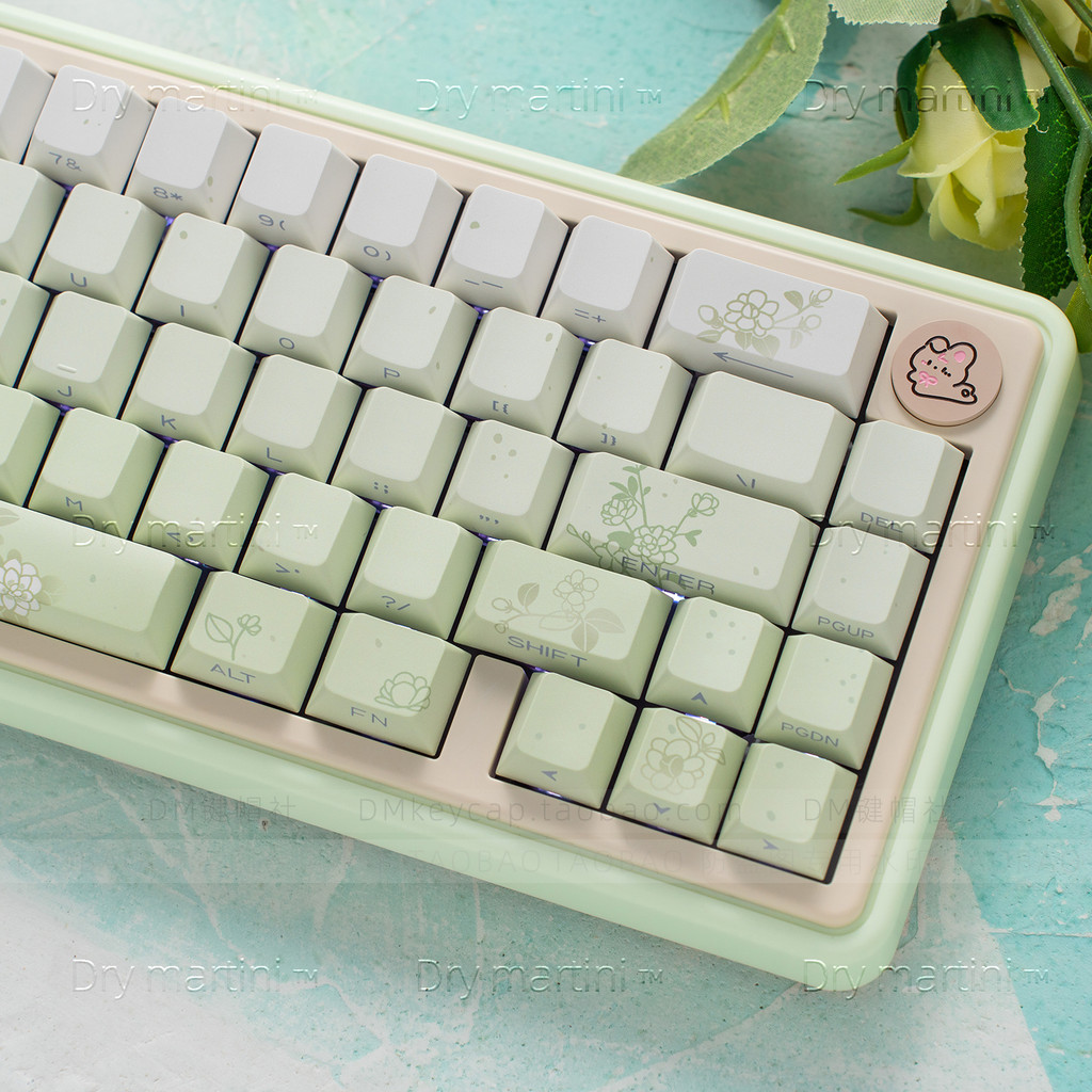 Névoa jasmim tema flor linguagem lado gravado transparente Keycap Original fábrica PBT sublimação de cinco lados 68/84/8