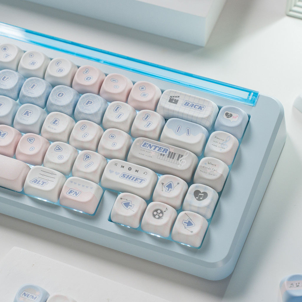 Música tema Keycap redondo azul rosa teclado mecânico bola boné PBT sublimação 61 68 75 87 98 108