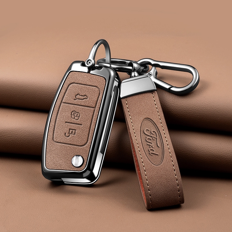 Metal + Couro Caso Chave Remota Do Carro Capa Escudo Para Ford Focus 2 MK2 Fiesta Mondeo Galaxy Ecosport Kuga Escape Fal