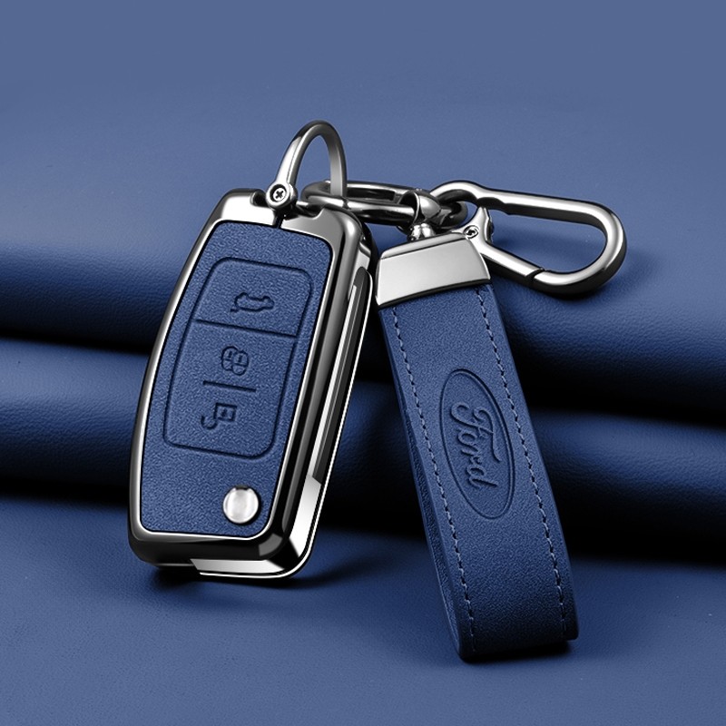 Metal + Couro Caso Chave Do Carro Capa Para Ford Focus 2 MK2 Fiesta Mondeo Galaxy Ecosport Kuga Escape Falcon B-Max C