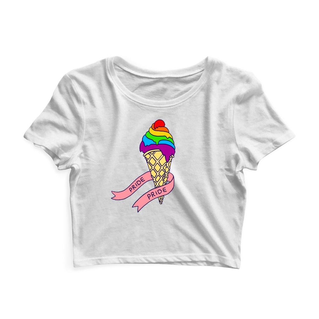 Cropped Manga Curta Feminino As Braba Pride Sorvete