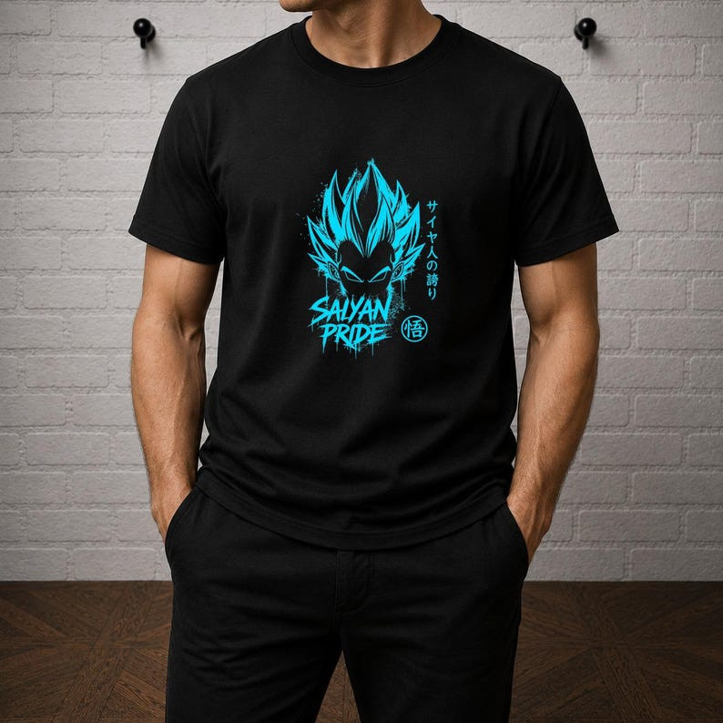 Camiseta Masculina Feminina Oversized Estampa Cabeça Saiyajin Azul Saiyan Pride Símbolo Wu Dragon Ball T-shirt