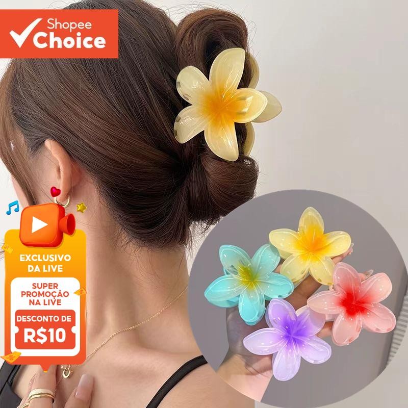Grampo De Cabelo Flor Transparente Para Mulheres Estilo Coreano Frangipani Garra Clipe Moda Criativa Acessório