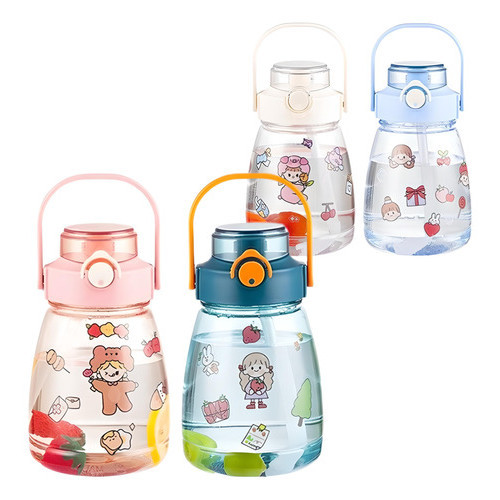 Garrafa Coreana 1.3 L Alça Lateral Adesivos Transparente Kawaii