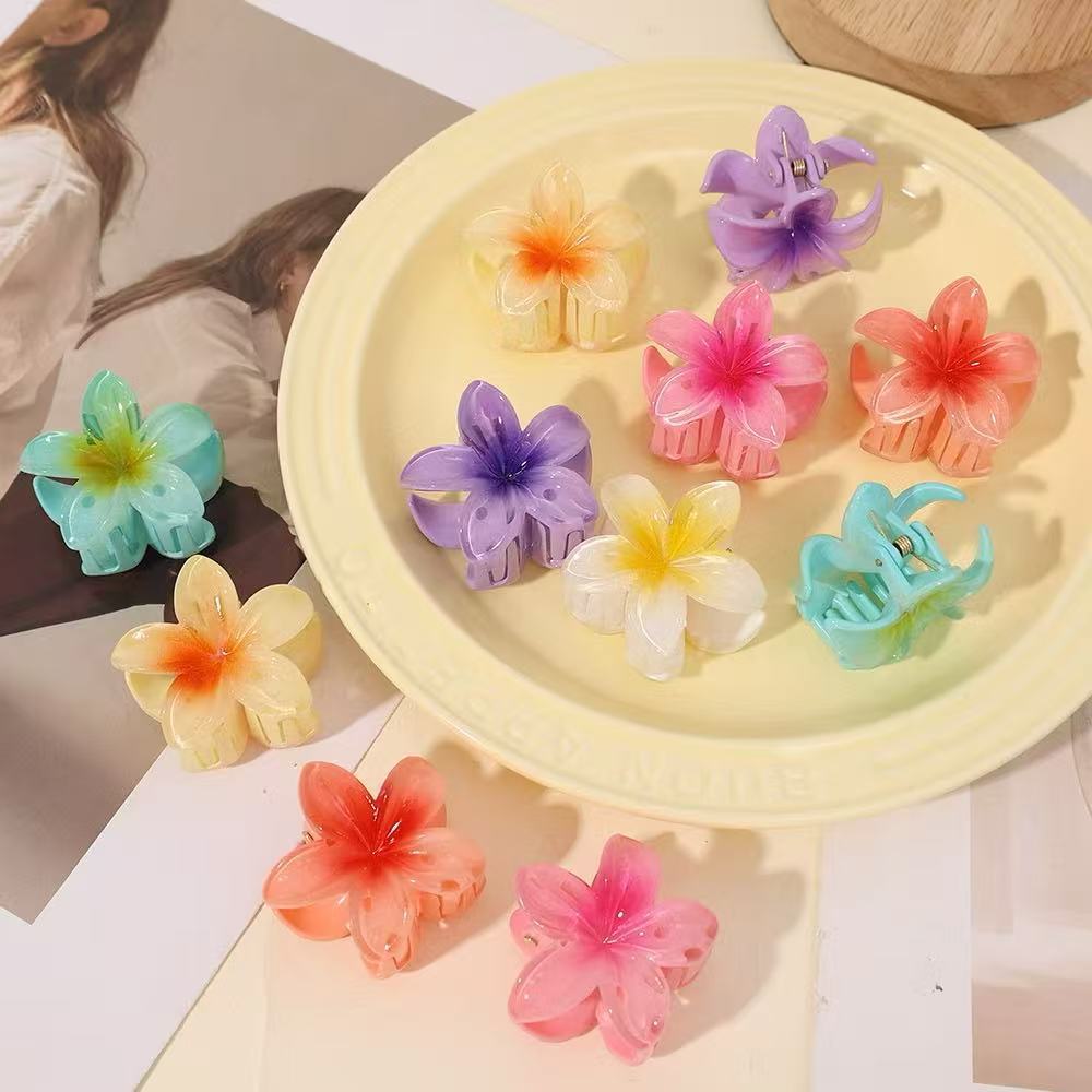 Grampo De Cabelo De Flor Transparente Coreano , Clipe De Garra Frangipani Para Mulheres , Acessório Criativo