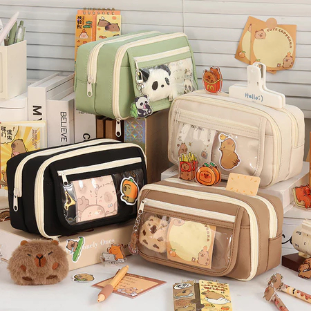 Estojo Escolar Super Grande DIBEE-Bolsa Impermeável Transparente , Estilo Coreano | Com Adesivos Grátis