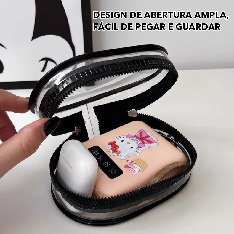Mini Estojo Organizador De Cabos Transparente E Carregador Com Gancho-Bolsa De Acessórios Estilo Coreano-Itens De Beleza