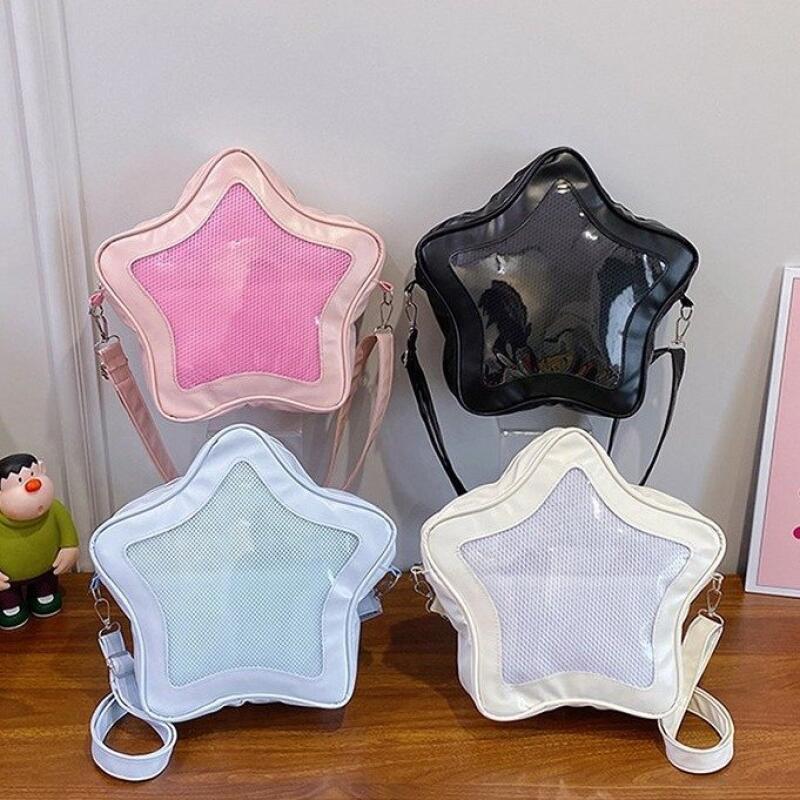 Moda transparente saco de cinco pontas estrela bolsa de ombro bonito coreano mochila estudante Commuter ombro saco de es