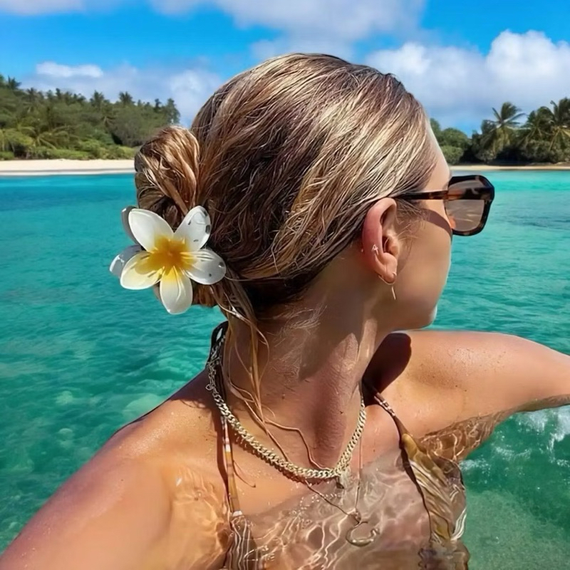 Clip Coreano de Cabelo Piranha de Flor Transparente Colorido Frangipani Agarrar Acessórios de Cabelo