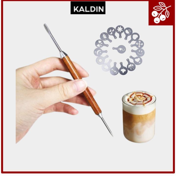 Caneta Kaldin ML Wood Latte Art + 16 Peças Conjunto De Estêncil