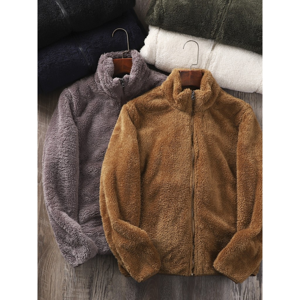 Lã Coral Dupla Face!Calor concentrado para manter aquecido!Outono inverno masculino feminino Casual gola jaqueta de cor