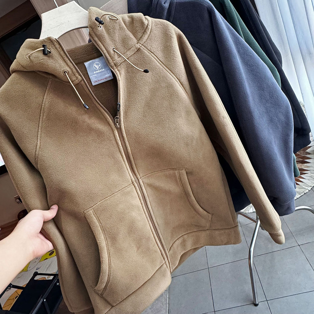 Peso 620g!Grosso manter aquecido!Inverno Bibi Pcs Jaqueta Dupla Face de Lã Com Capuz Estilo Casal Outono Inverno S