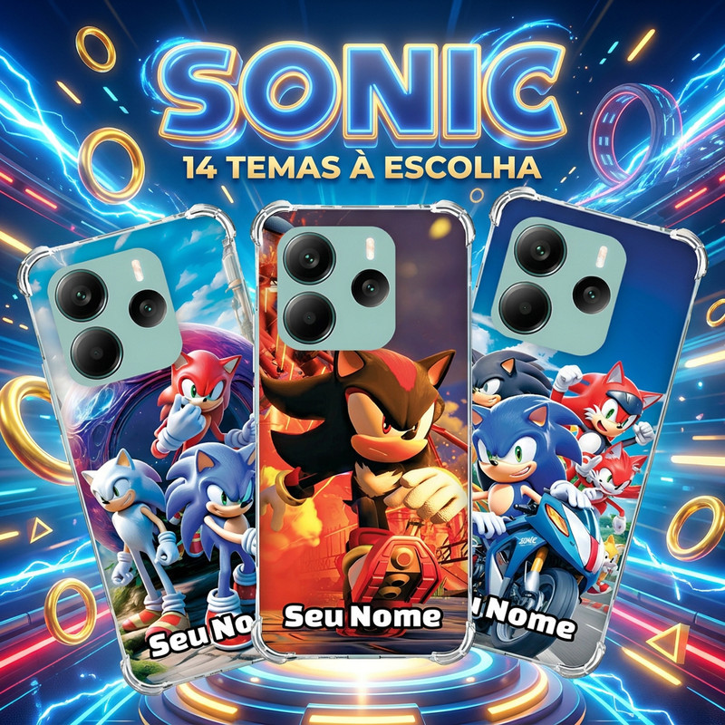 Capa Capinha REDMI NOTE 14 PRO 13 PLUS 12 TURBO 11 10 10S 9T 9S 14C Anti-impacto Personalizada tema SONIC diversão kids