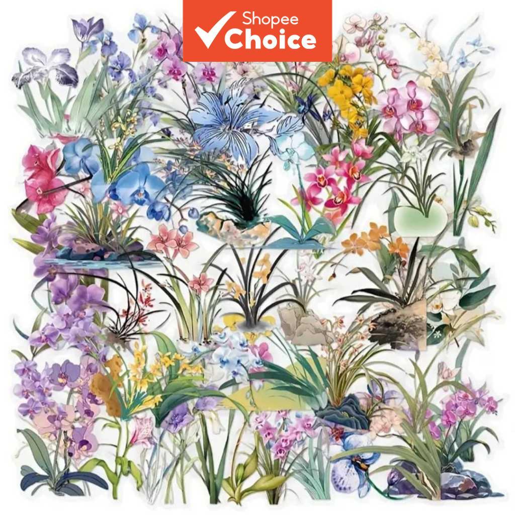 Adesivos de Flores de Orquídea 50 Unidades Transparentes Y2K Centro Urbano Retrô Romance Estética de Desenhos Animados