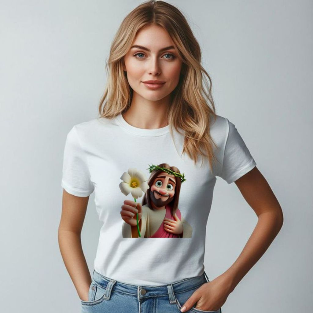 CAMISETA UNISSEX INFANTIL E ADULTA,DESENHO ANIMADO, Jesus flor  , MODA CASUAL,PLUS SIZE