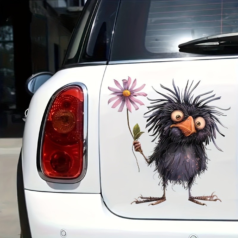 Corvo Caprichoso Dos Desenhos Animados Com Flor Adesivos De Carro À Prova Dwaterproof Água Para Tronco Portátil Decalque