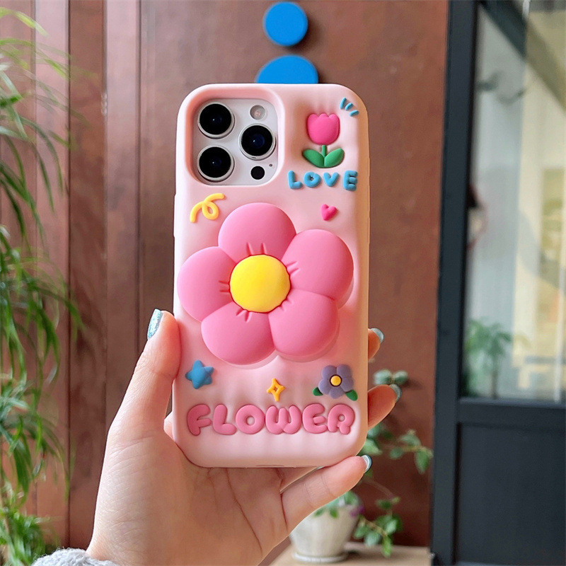 15promax chassi 17 conjunto tridimensional dos desenhos animados 12 flores adequado para iphone14 suporte 16 Apple 13 mã