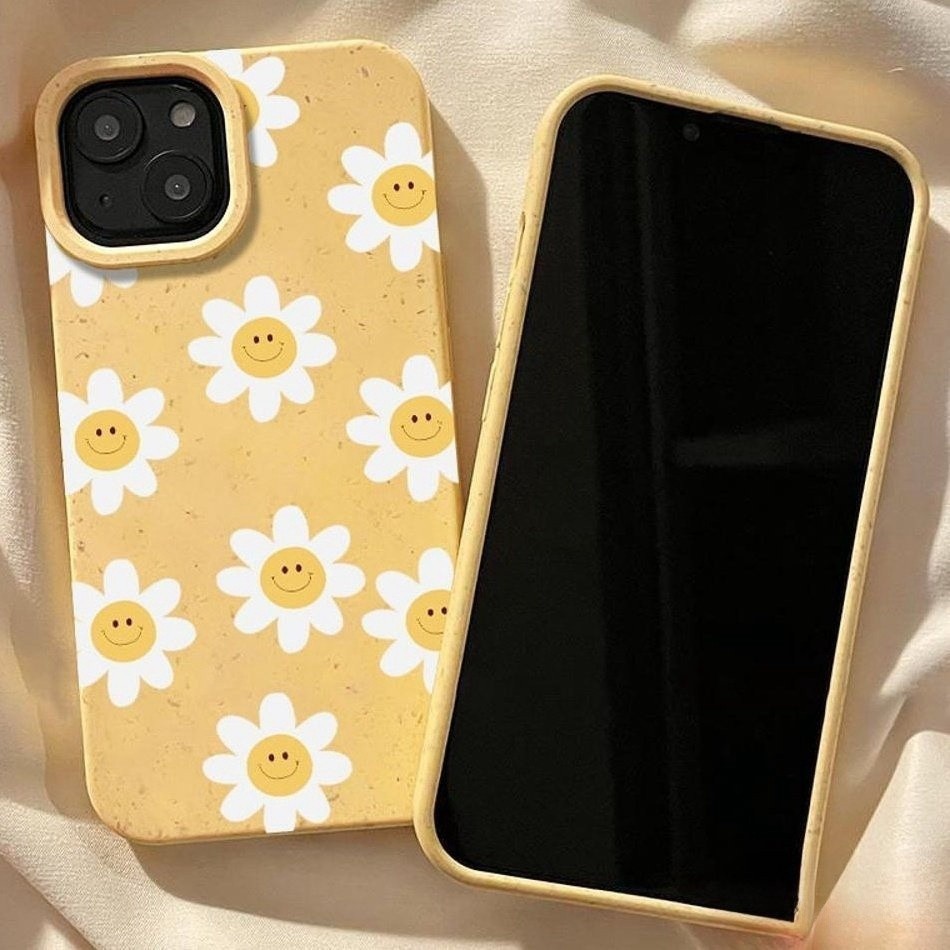 Capinha iphone 11/12/13/14/15 Pro max desenho animado capas caixa amarela macia Flor do sol proteção da câmera