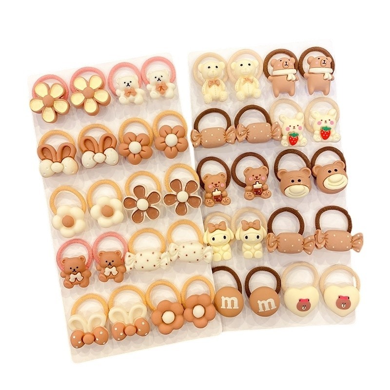 10PCS Novos Desenhos Animados Bonitinhos Aniamls Flores Pequenas Bandas De Cabelo Elásticas Faixas Infantil Laços Meninas Acessórios