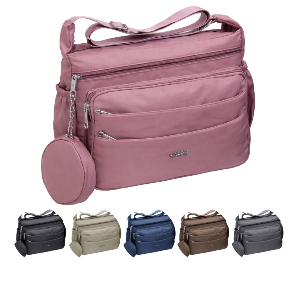 Bolsa Feminina Tactel Impermeável Nylon Costas Alça Transversal Casual