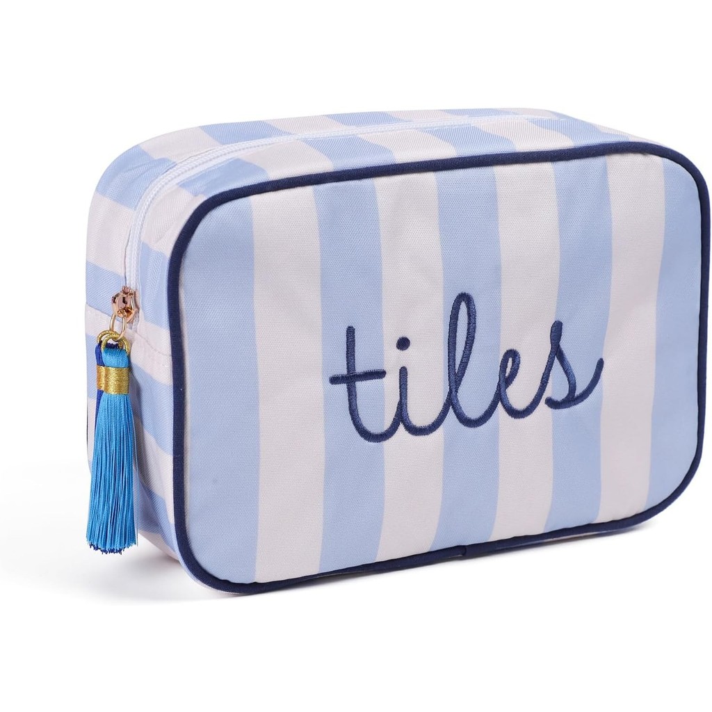 Bolsa De Azulejo Mahjong-Estojo Bordado Listrado Azul E Branco Para 166 Telhas De Americanas (1.2 