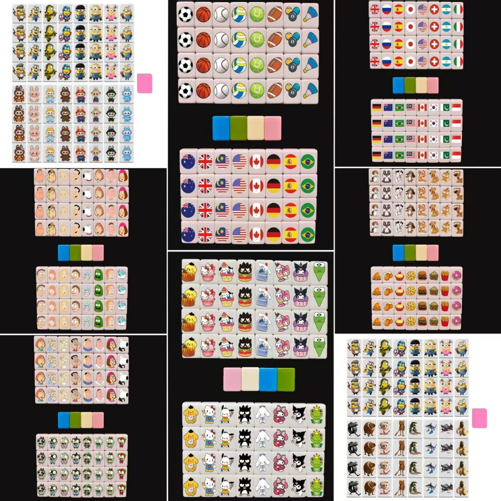 64 + 1 Peças Jogo de Mahjong Hot TK Seaside Escape com Padrão de Bandeira, para 1/2 Jogadores, Divertido para Pais e Fil