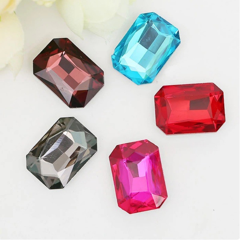 50 Unidades/Pacote 6 * 8mm Irregular Apontou Para Trás Strass Retangular Octogonal Mahjong Gemas Telefone De Unhas Decor