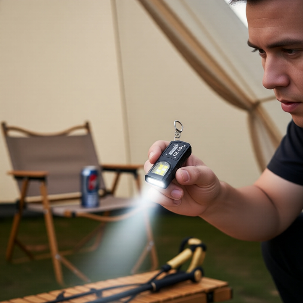 Pacote com 3 Mini Lanternas Chaveiro LED COB, Recarregáveis por USB-C, À Prova d’Água, Luz de Trabalho Compacta com