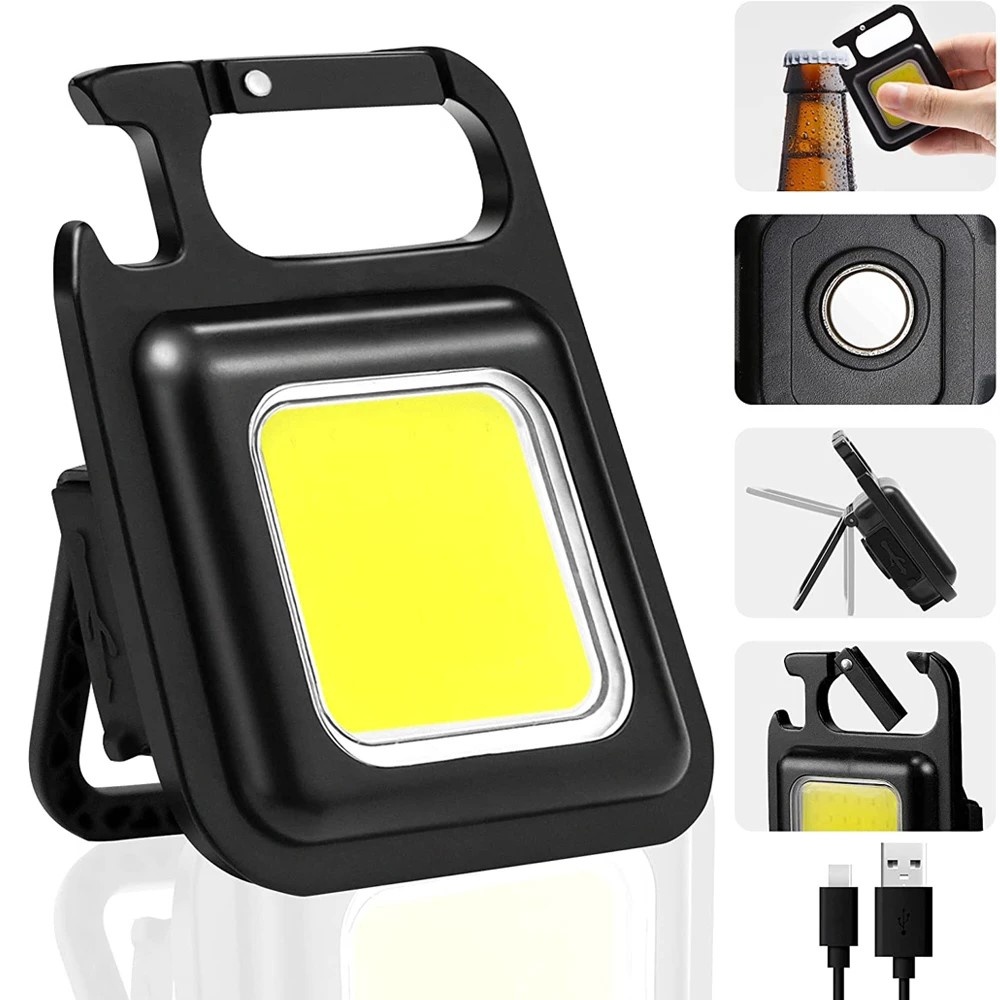 Lanterna LED COB Multifuncional USB Recarregável Mini Chaveiro Luz Resistente Agua