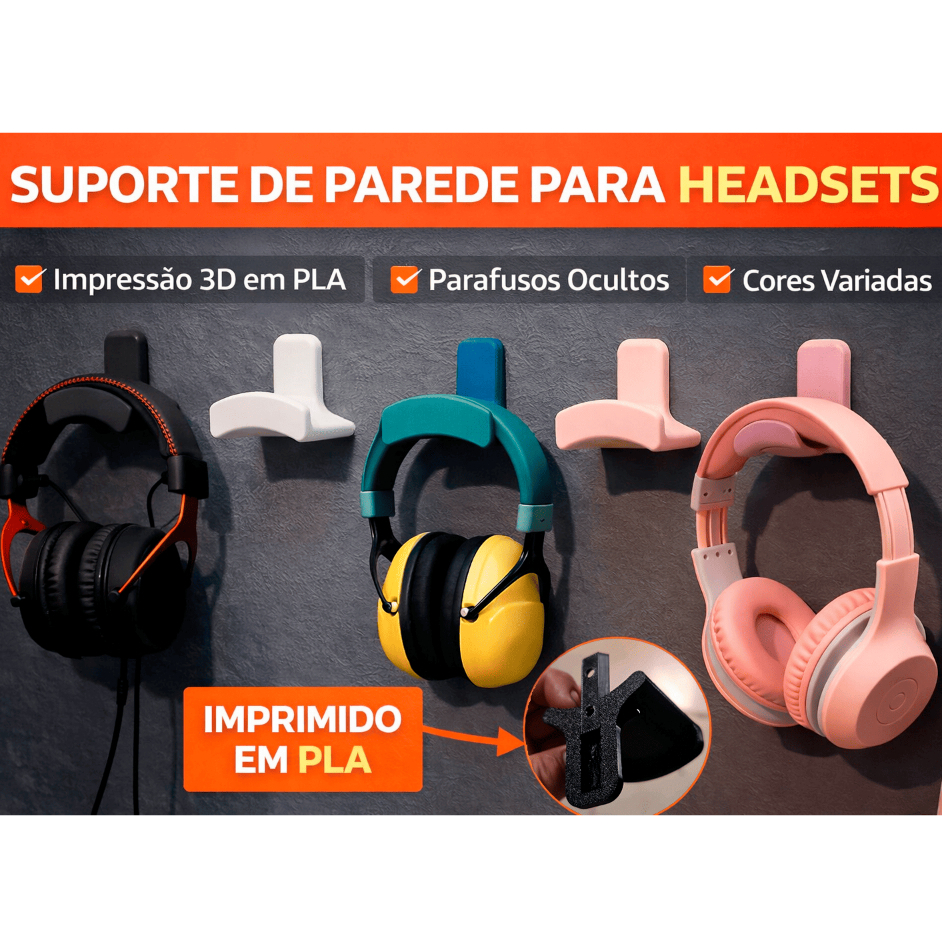 Suporte de Parede para Headset Gamer Fone de Ouvido - Universal - Fixação Invisível