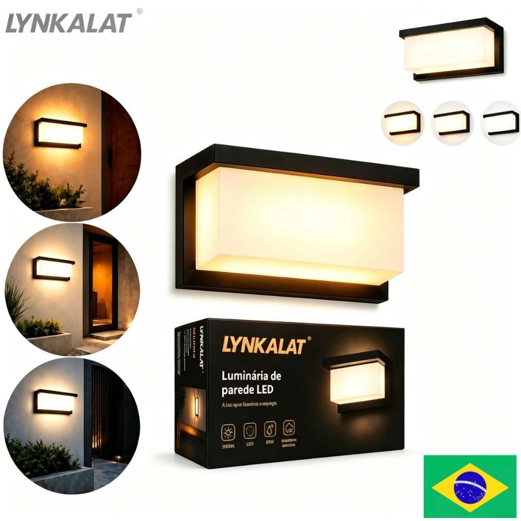 LYNKALAT Rectangular External Wall Sconce Led Black Color Modern and Elegant Design Decorative