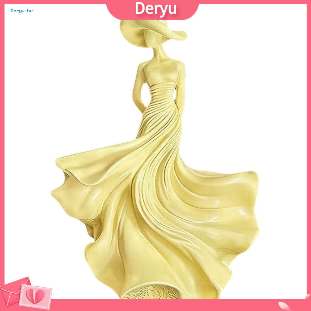 Resin Sculpture for Home Decorative Statue for Room Modern Woman Female Figurine with Wide Brim Hat Elegant Art for Deco