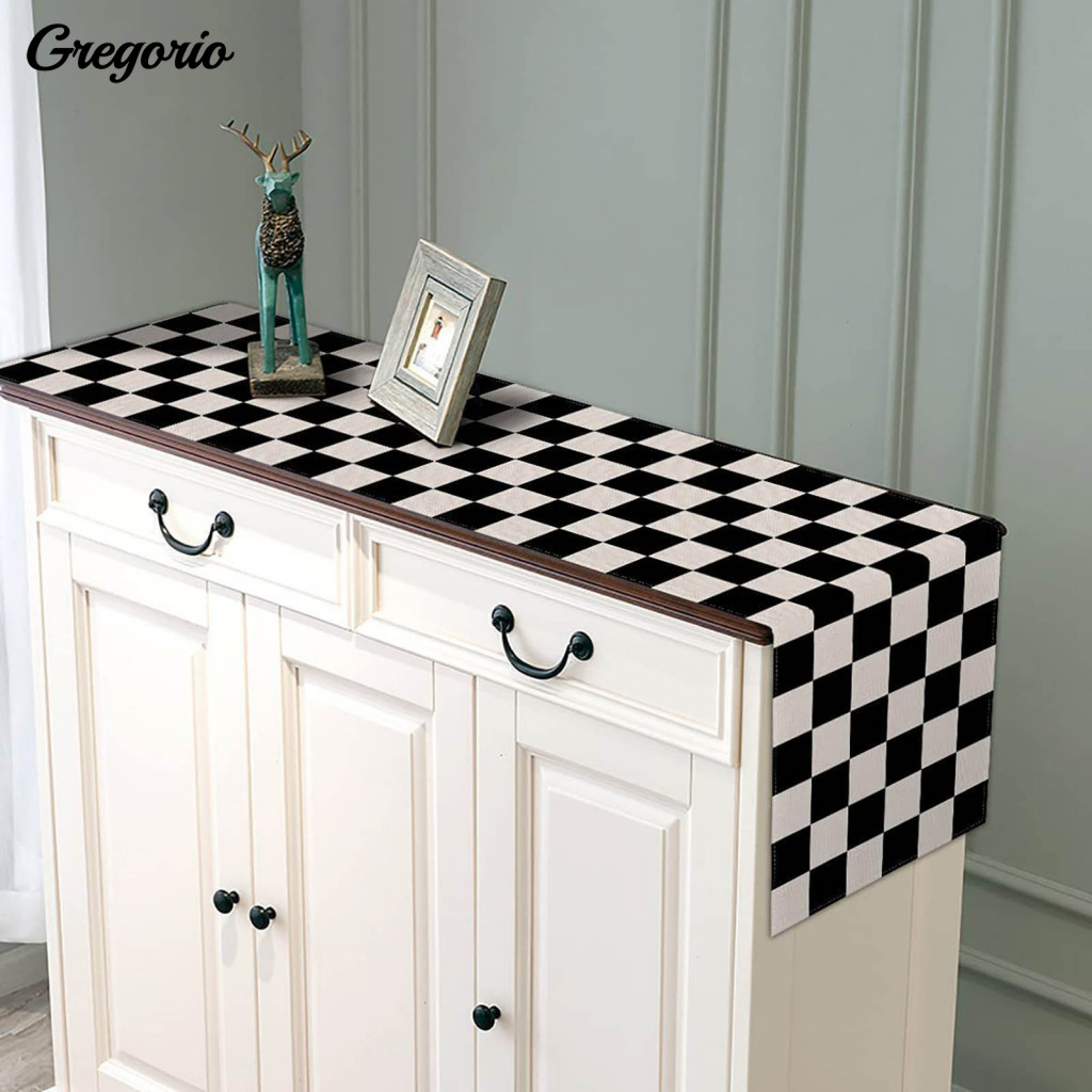 Stylish Geometric Pattern Table Runner Modern Black and White Checkered 72 Inch Striped Dining Decor Elegant for Home