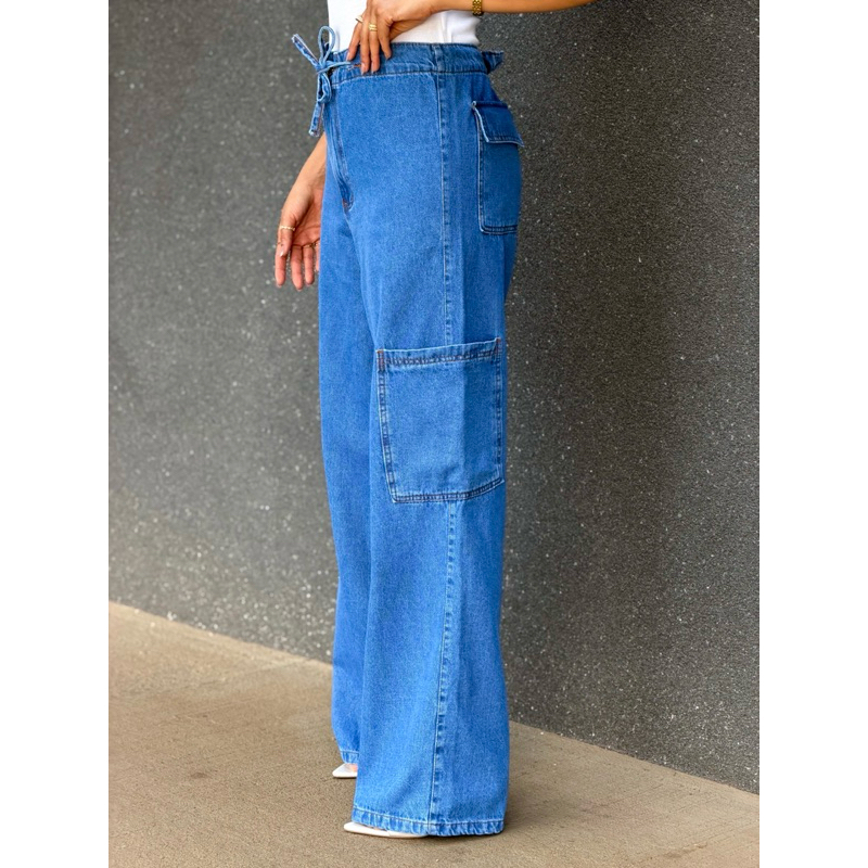 ZOEYA modern chic 430 Calça jeans feminina pantalona wide leg calca Calça cargo lisa cintura alta elegantes