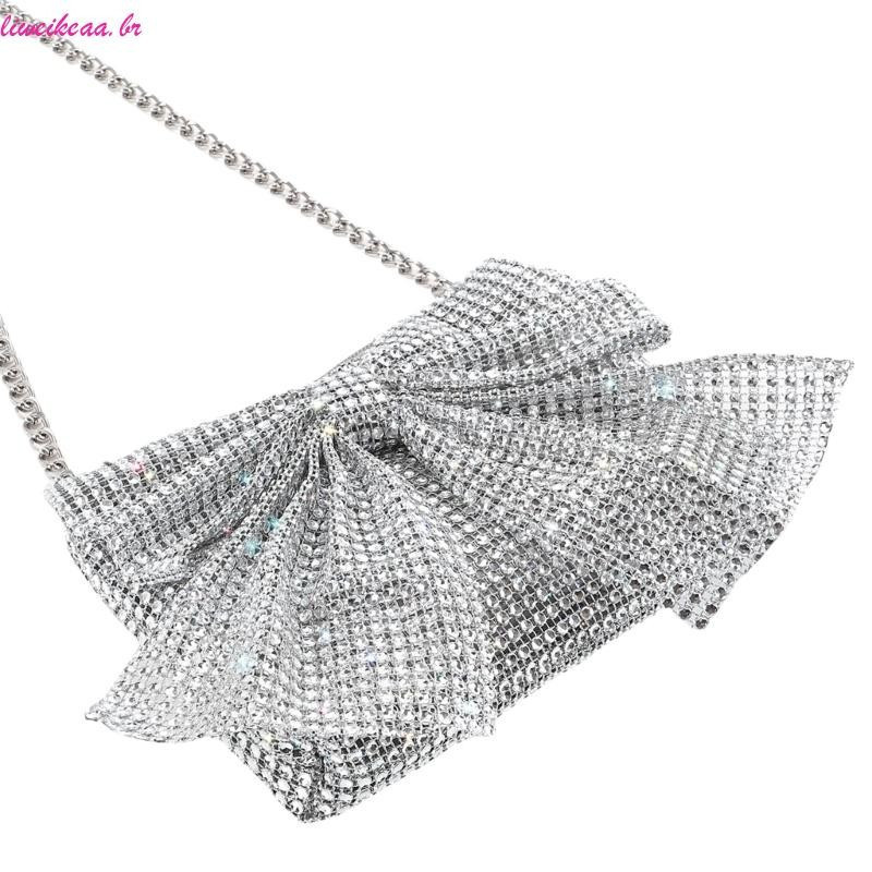 Liweikea Bolsa Noite Elegante Para Axilas Laços E Corrente Strass Brilhantes Combinação Guarda-Roupa Modern
