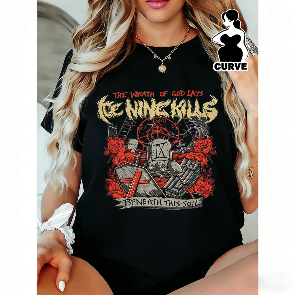 Camiseta Feminina Estampa Cemetery Roses Gothic Red Gray Modern Elegant Tema Horror Retrô